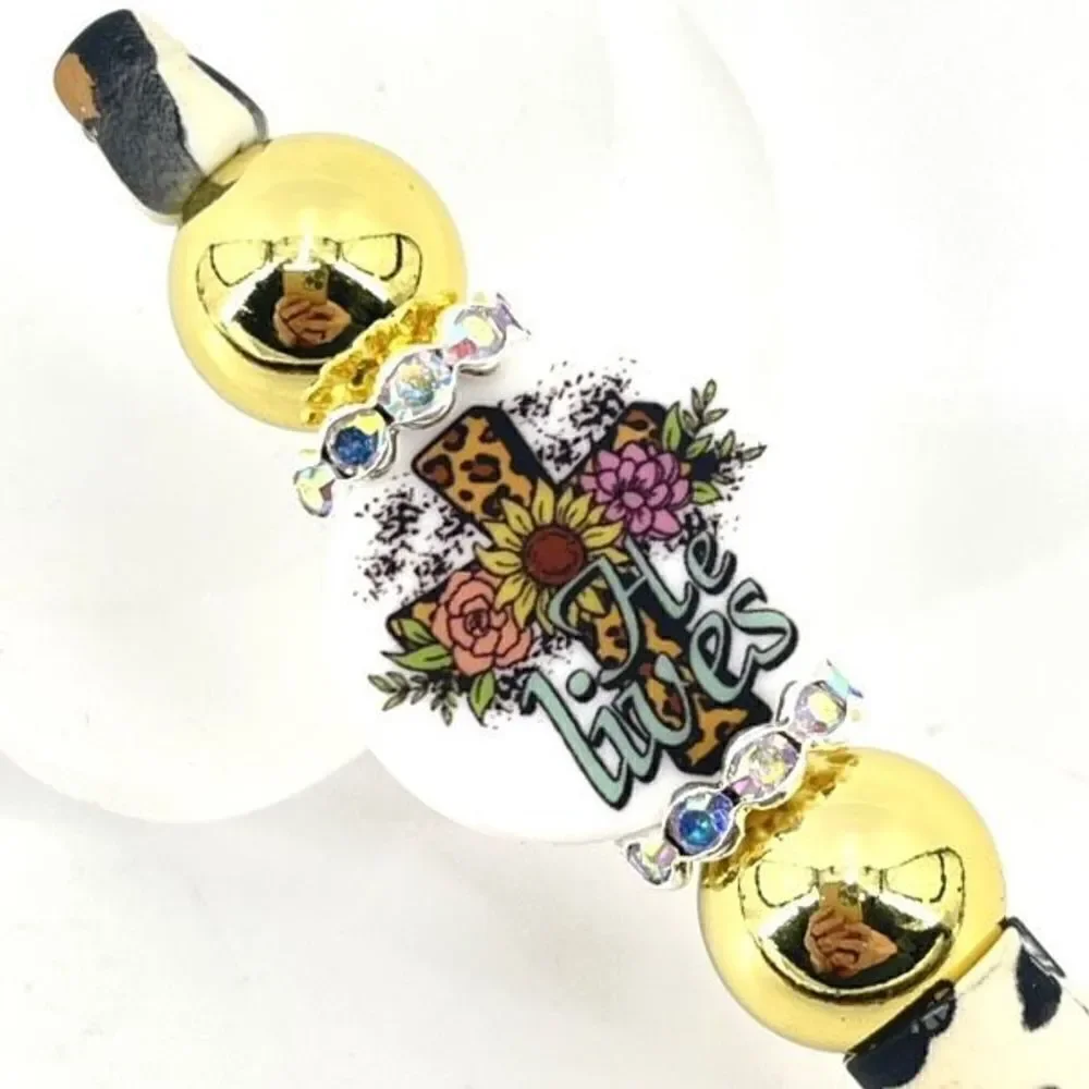 He Lives leopard cross Christ Christian Jesus pen handmade NEW bling rhinestone